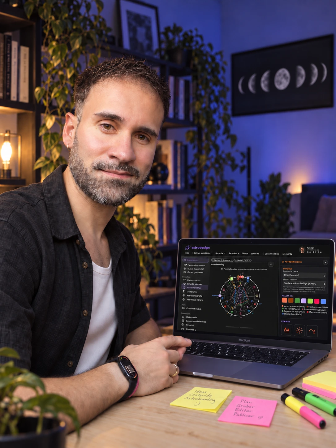 Adorian Zamora en su estudio de astrología en Valencia