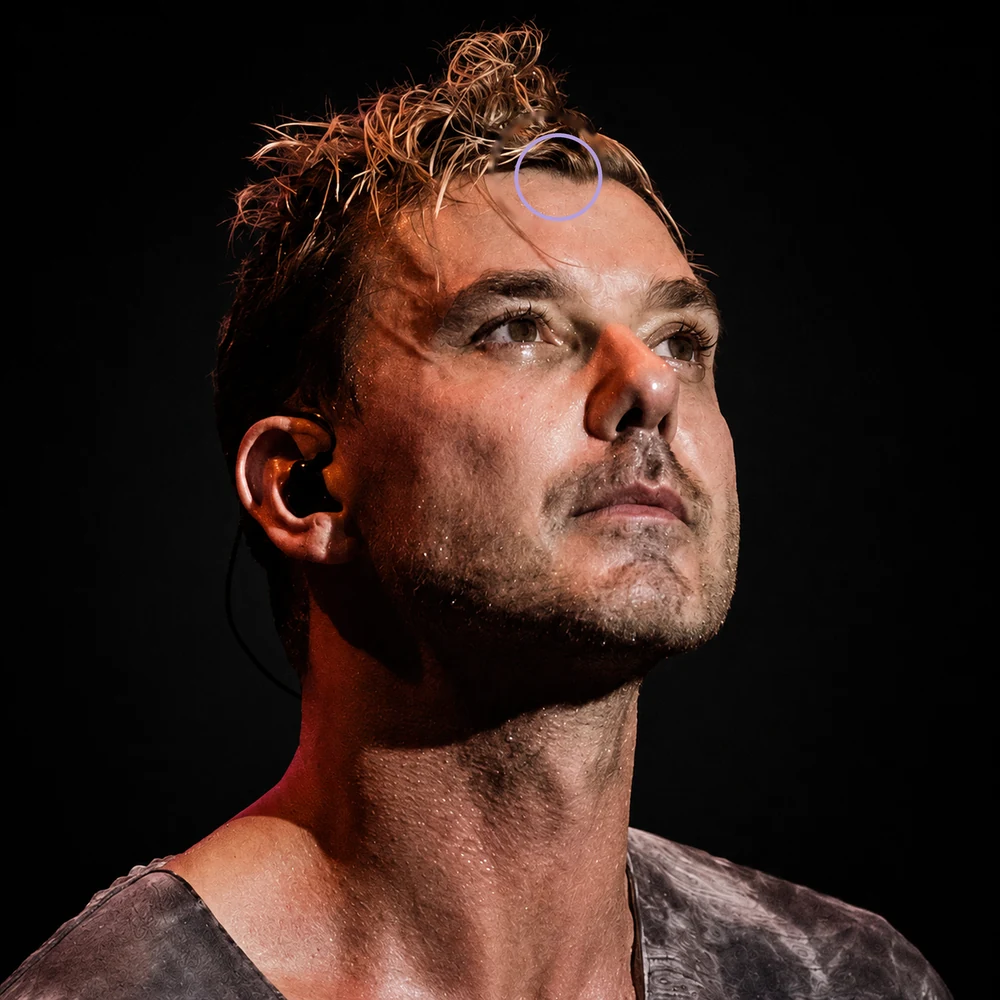 Gavin Rossdale con el pico de viuda señalado