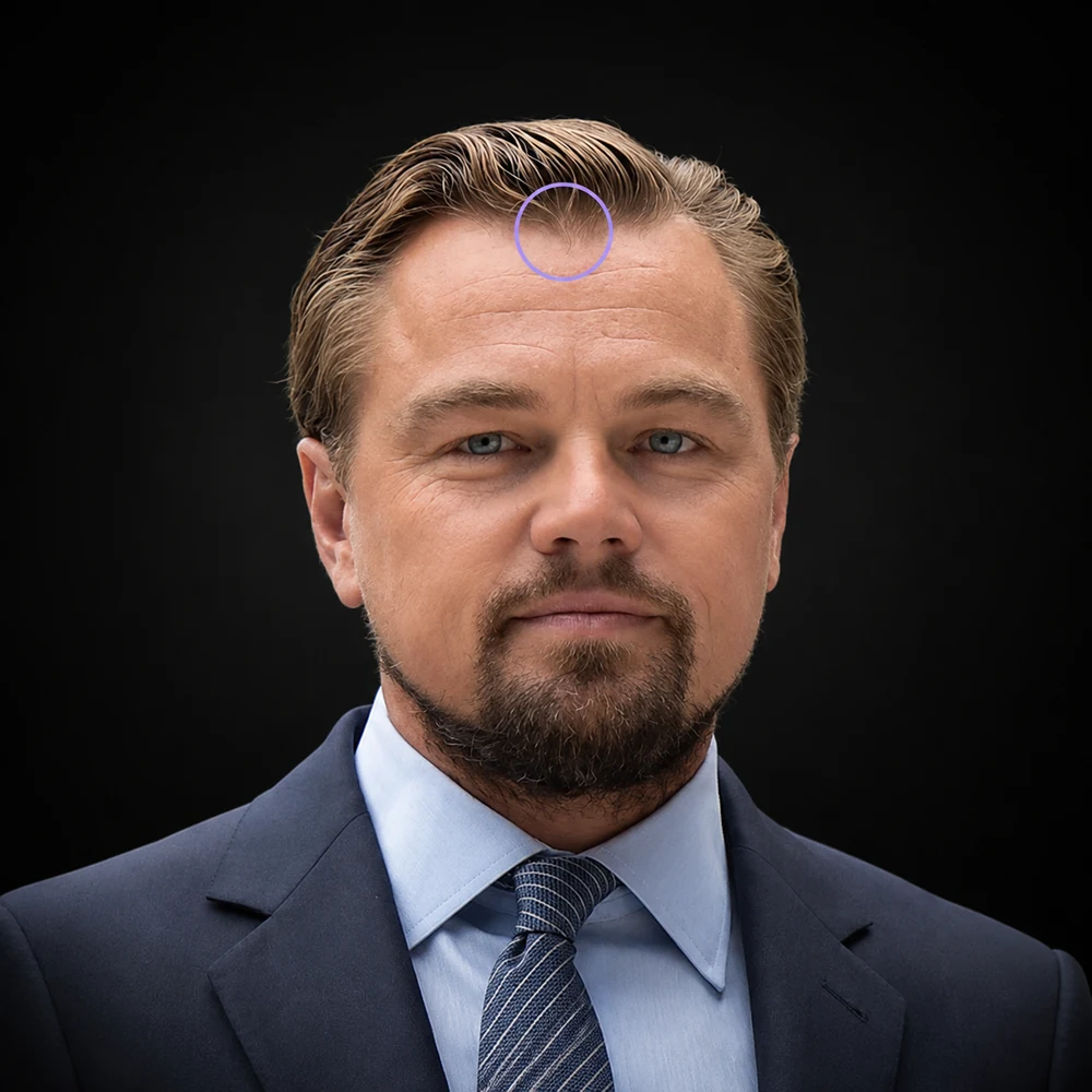 Leonardo DiCaprio con el pico de viuda señalado