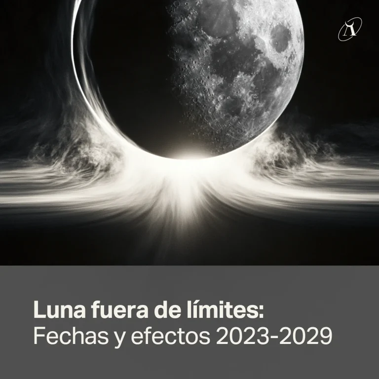 La Luna cortada por el encuadre sobre una línea de luz, con el titular Luna fuera de límites: fechas y efectos 2023-2029