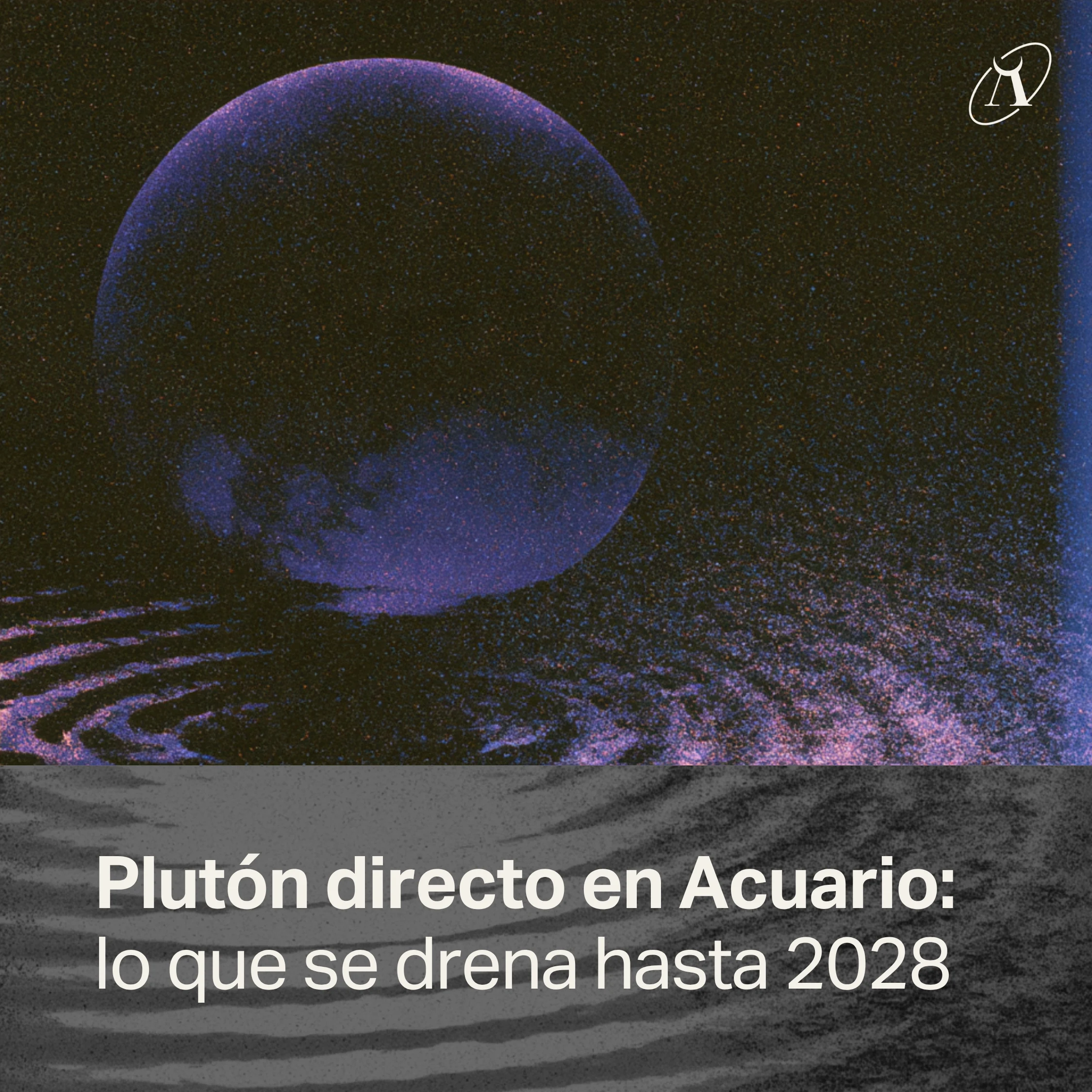 Plutón oscuro emergiendo de un agua negra con ondas y luz lila: Plutón directo en Acuario, lo que se drena hasta 2028